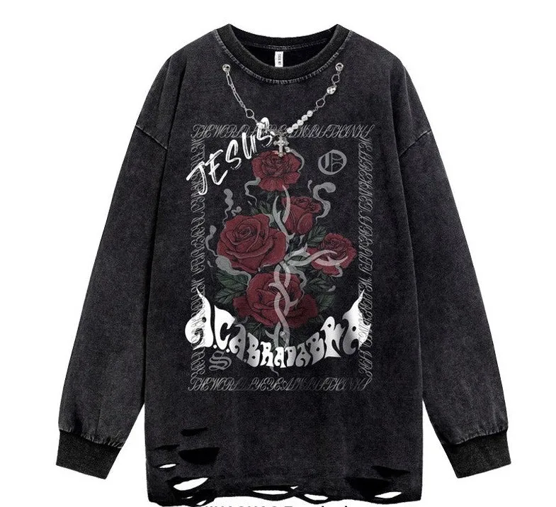 Rose neck chain fashion-forward graphics sweatshirt