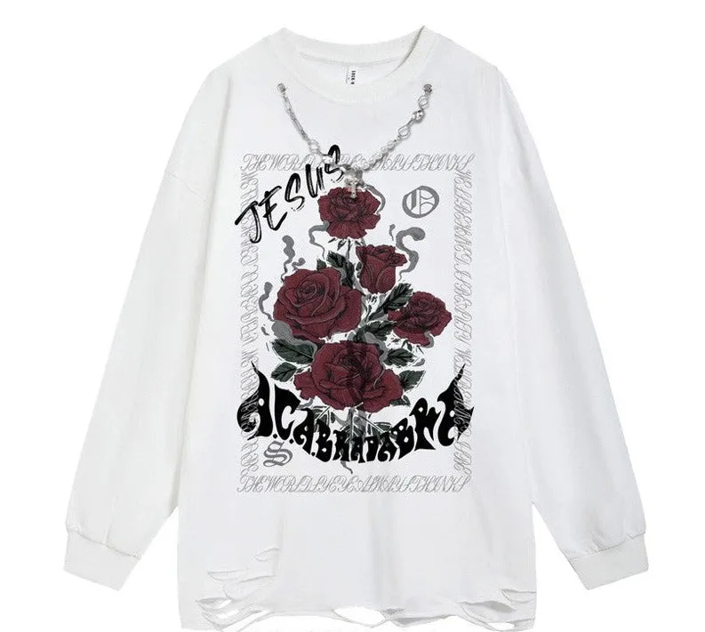 Rose neck chain fashion-forward graphics sweatshirt