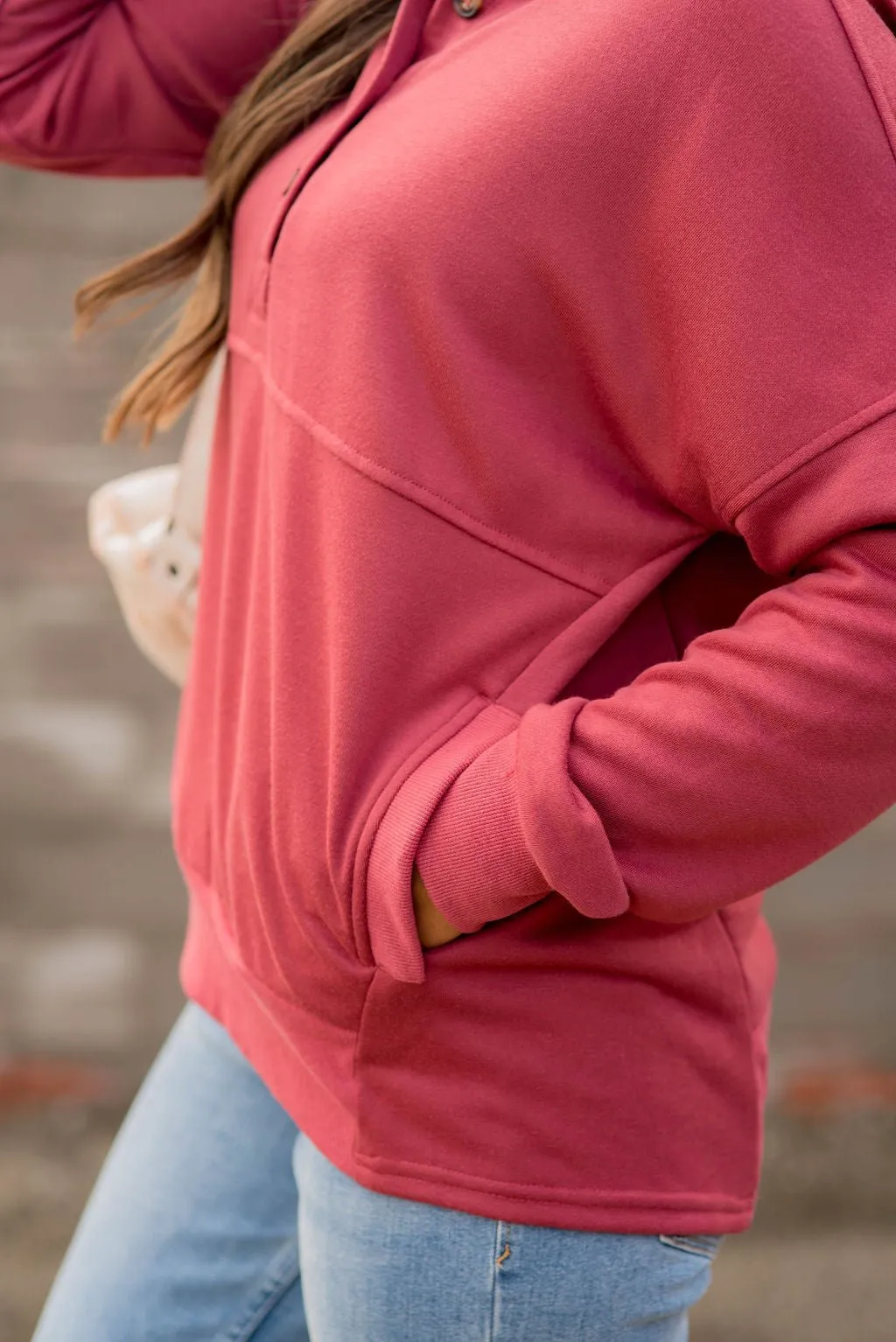 Side Pocket Button Accented Hoodie