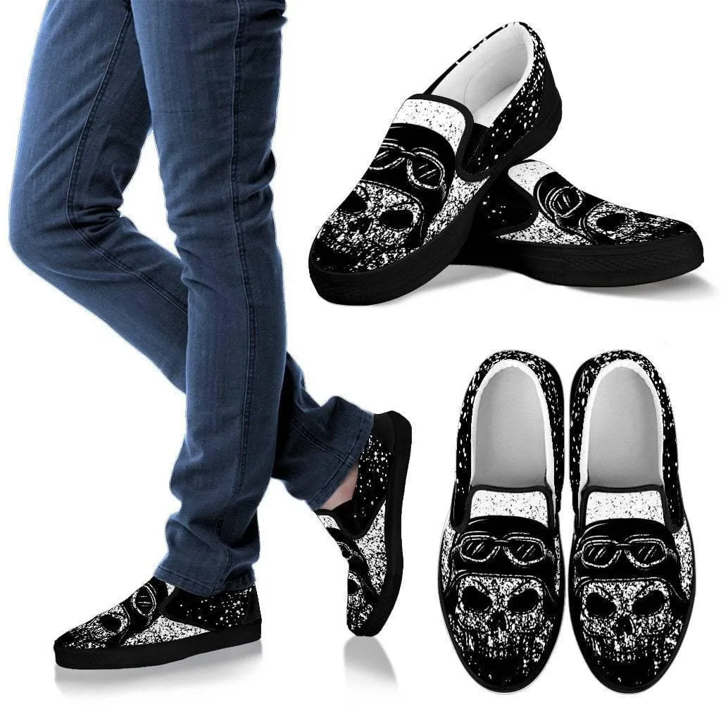 Skull Slip-On Shoes for Him & Her, Black/White