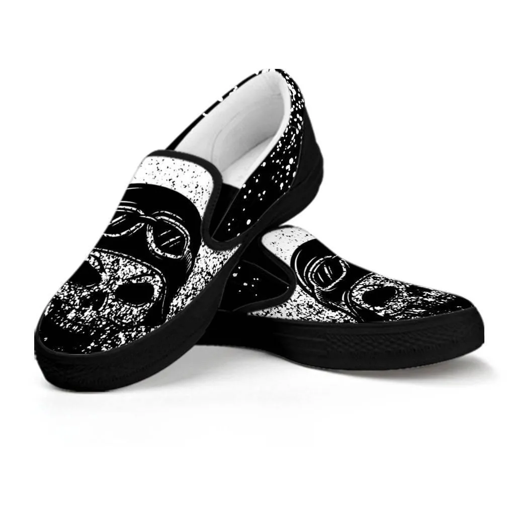 Skull Slip-On Shoes for Him & Her, Black/White