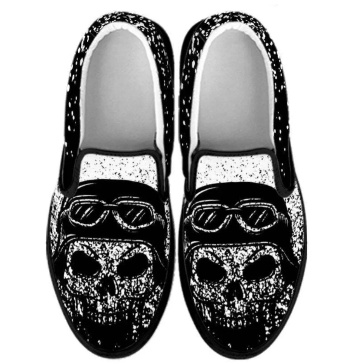 Skull Slip-On Shoes for Him & Her, Black/White