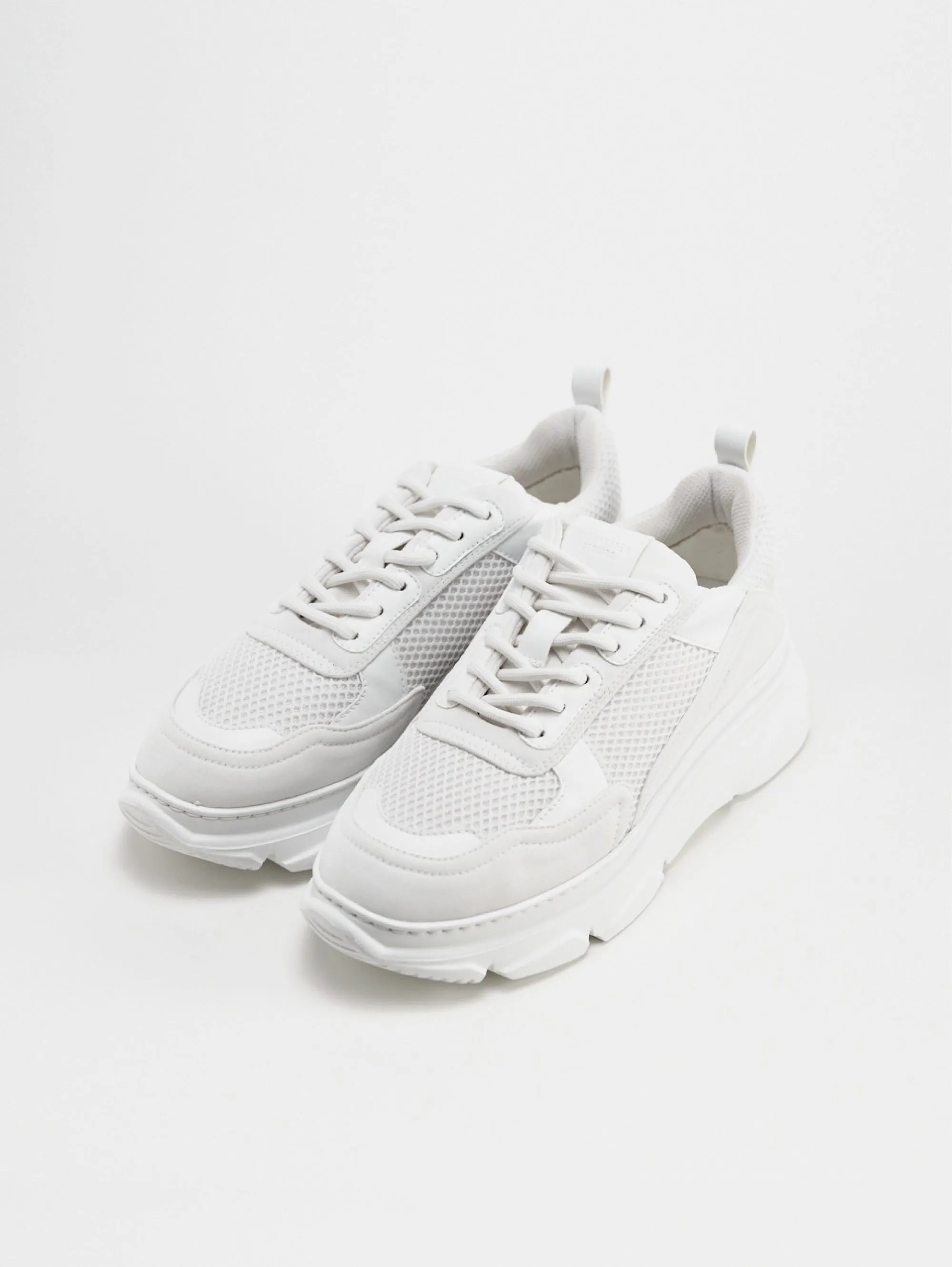 Sneakers Chunky in Pelle e Rete Bianco