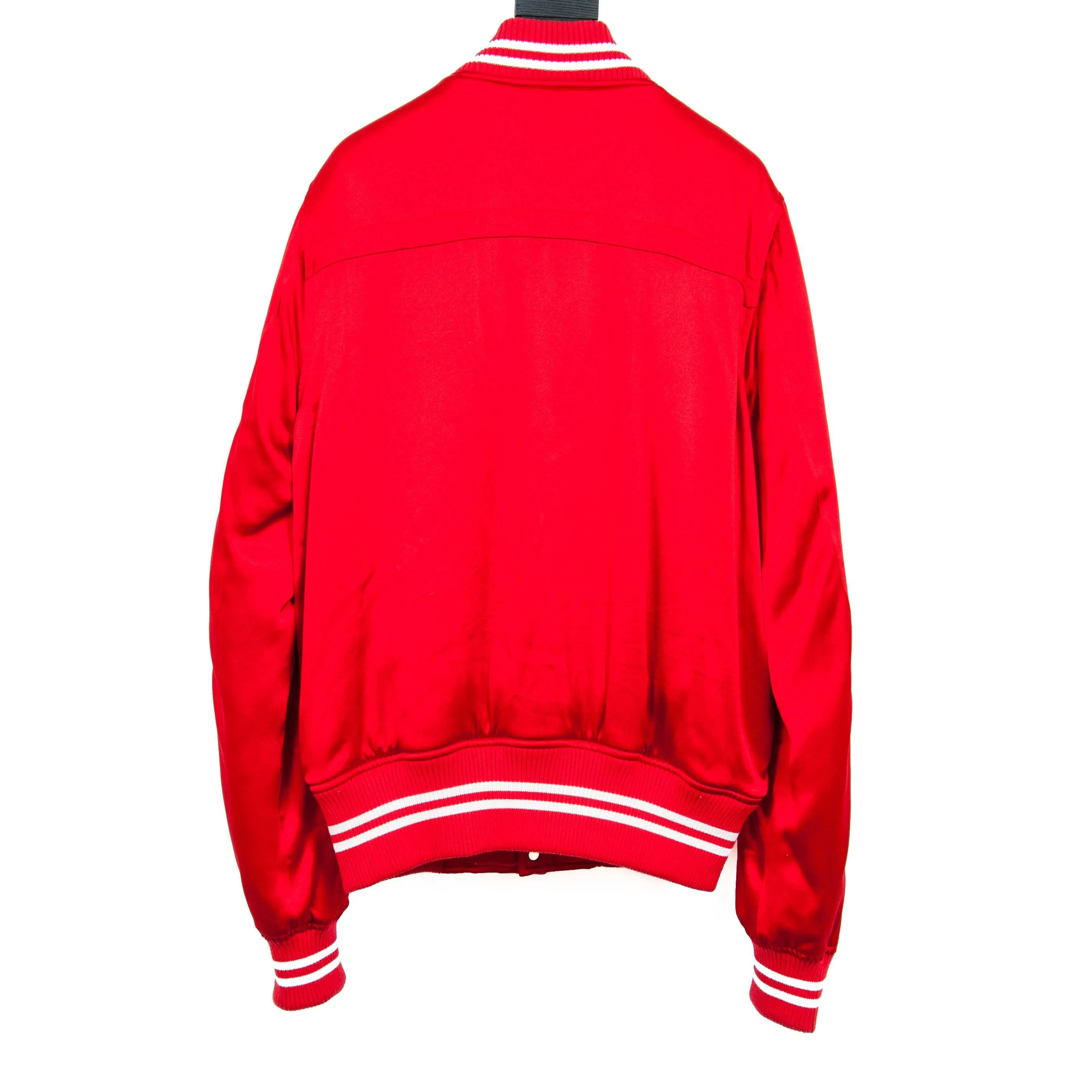 Striped Trim Red Bomber Jacket