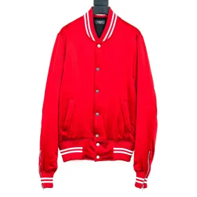 Striped Trim Red Bomber Jacket