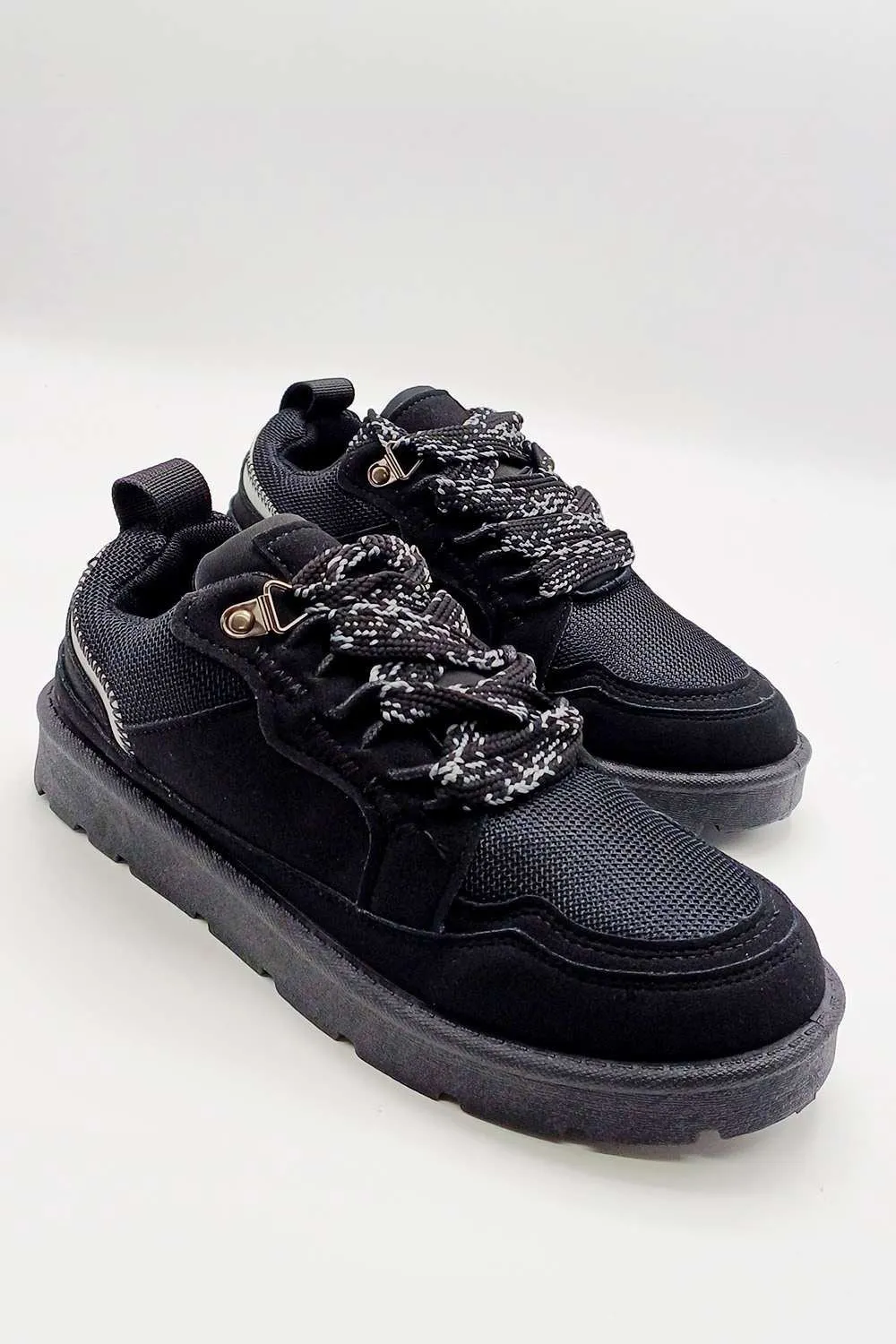 Thea Chunky Lace & Sole Trainers in Black