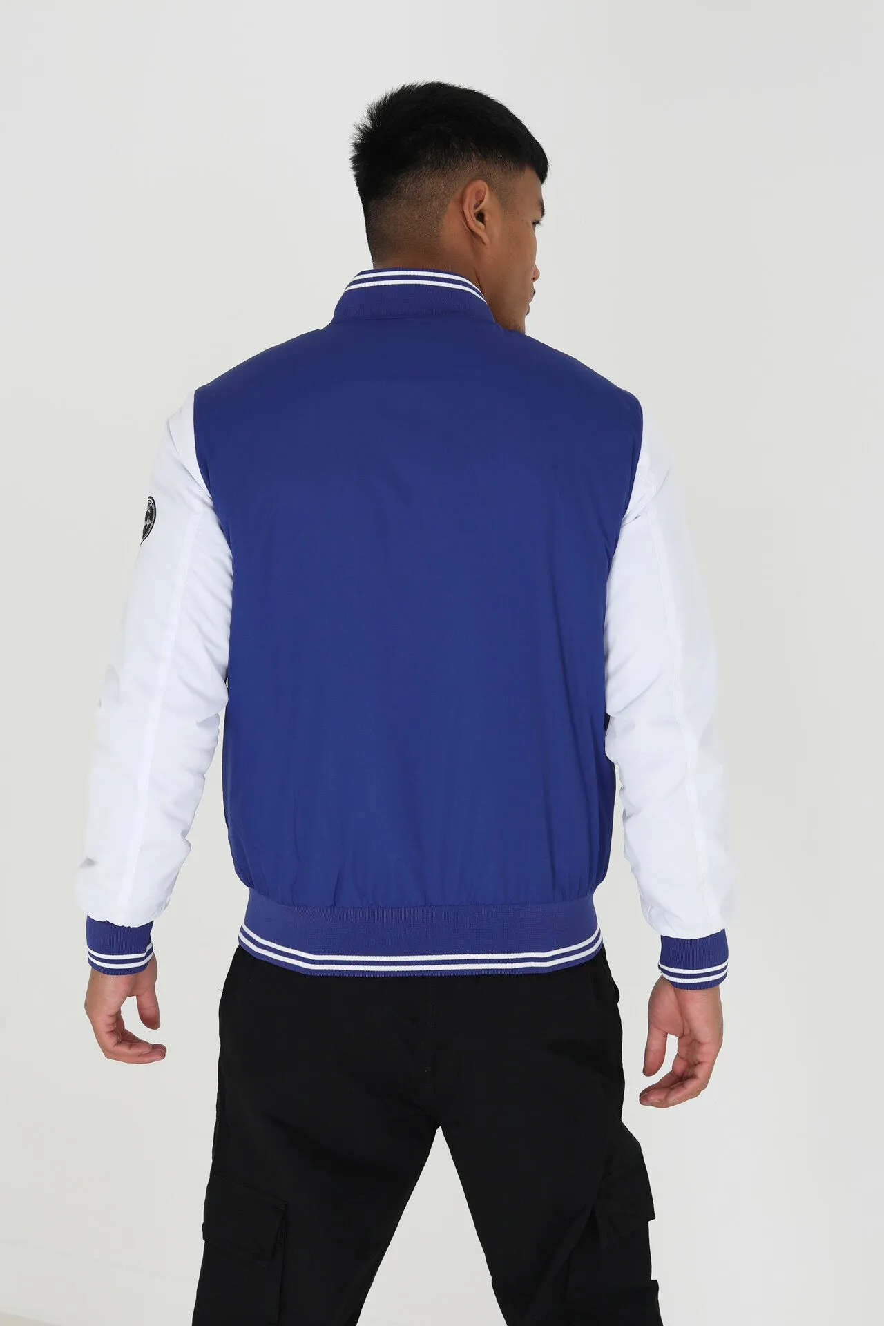 VARSITY JACKET WITH BADGE DETAILS, BLUE