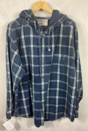 Vintage Navy and White Faded Denim Flannel Hoodie Size XL