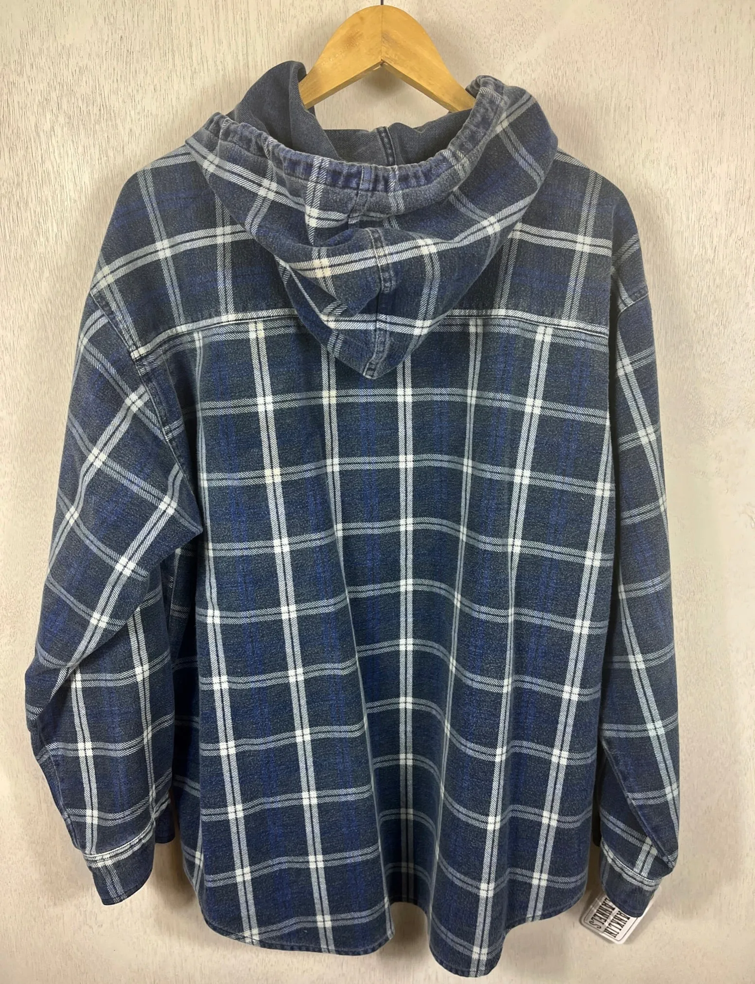 Vintage Navy and White Faded Denim Flannel Hoodie Size XL