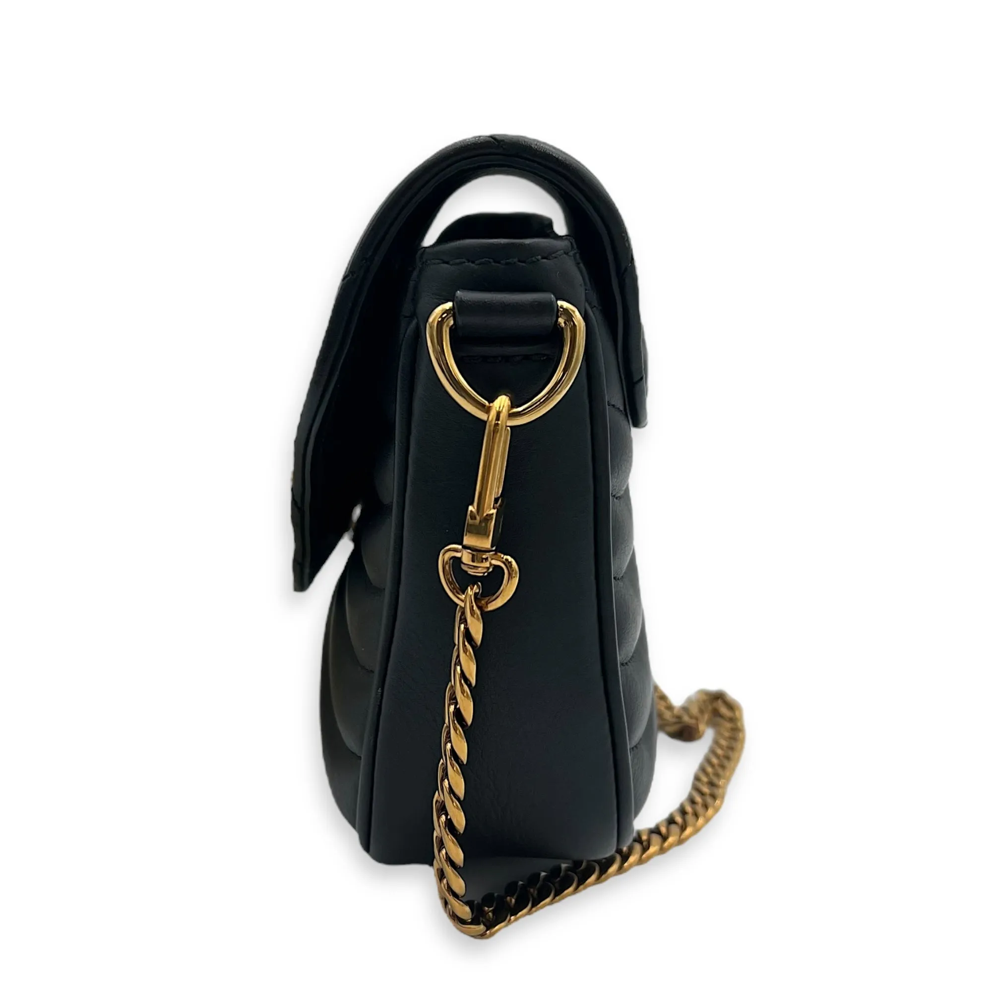 Waves Crossbody Bag Black in Calfskin, Gold hardware