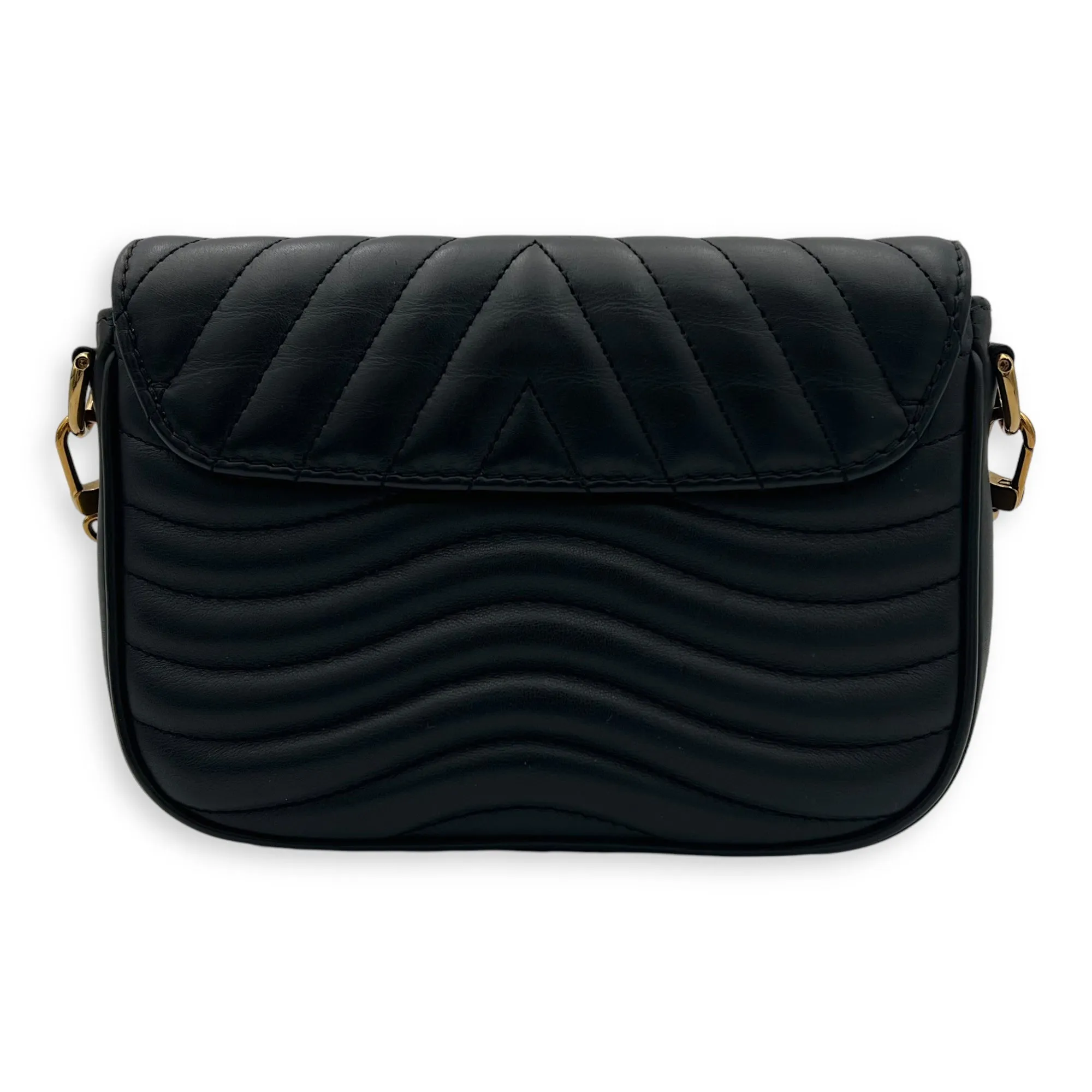 Waves Crossbody Bag Black in Calfskin, Gold hardware