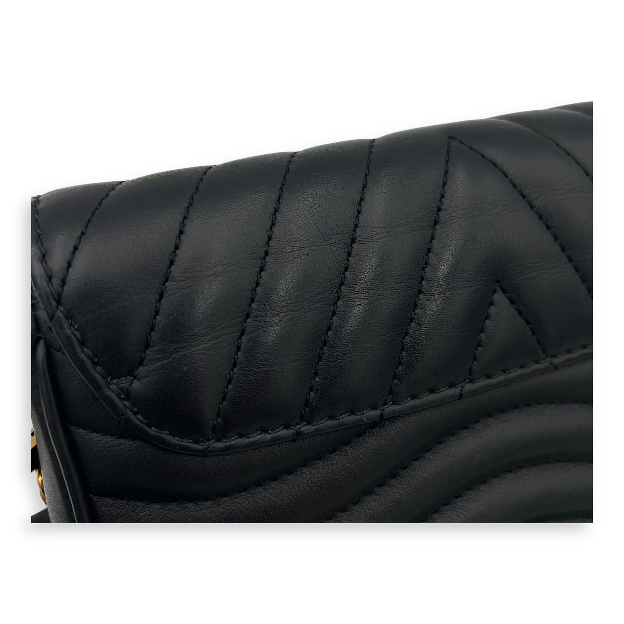 Waves Crossbody Bag Black in Calfskin, Gold hardware