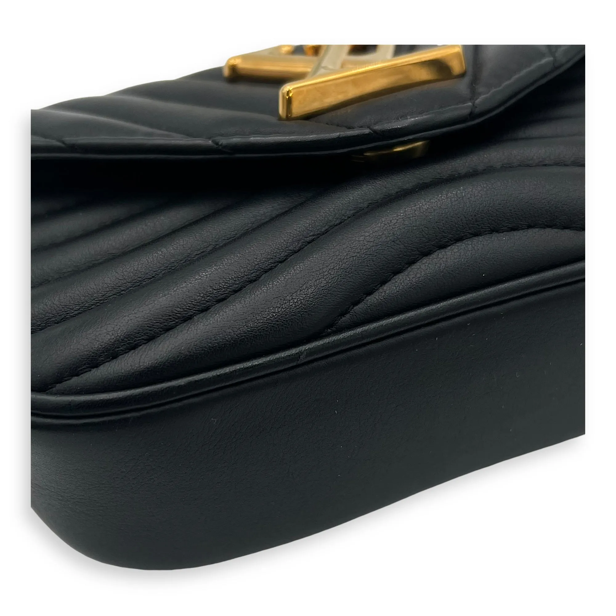 Waves Crossbody Bag Black in Calfskin, Gold hardware