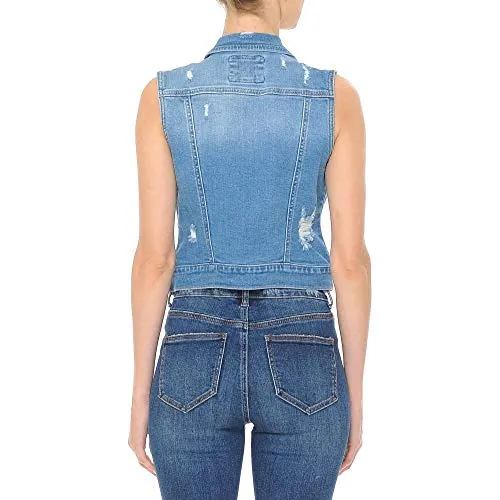 Women Stretch Destructed Distressed Denim Vest