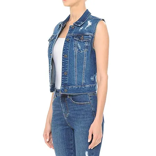 Women Stretch Destructed Distressed Denim Vest