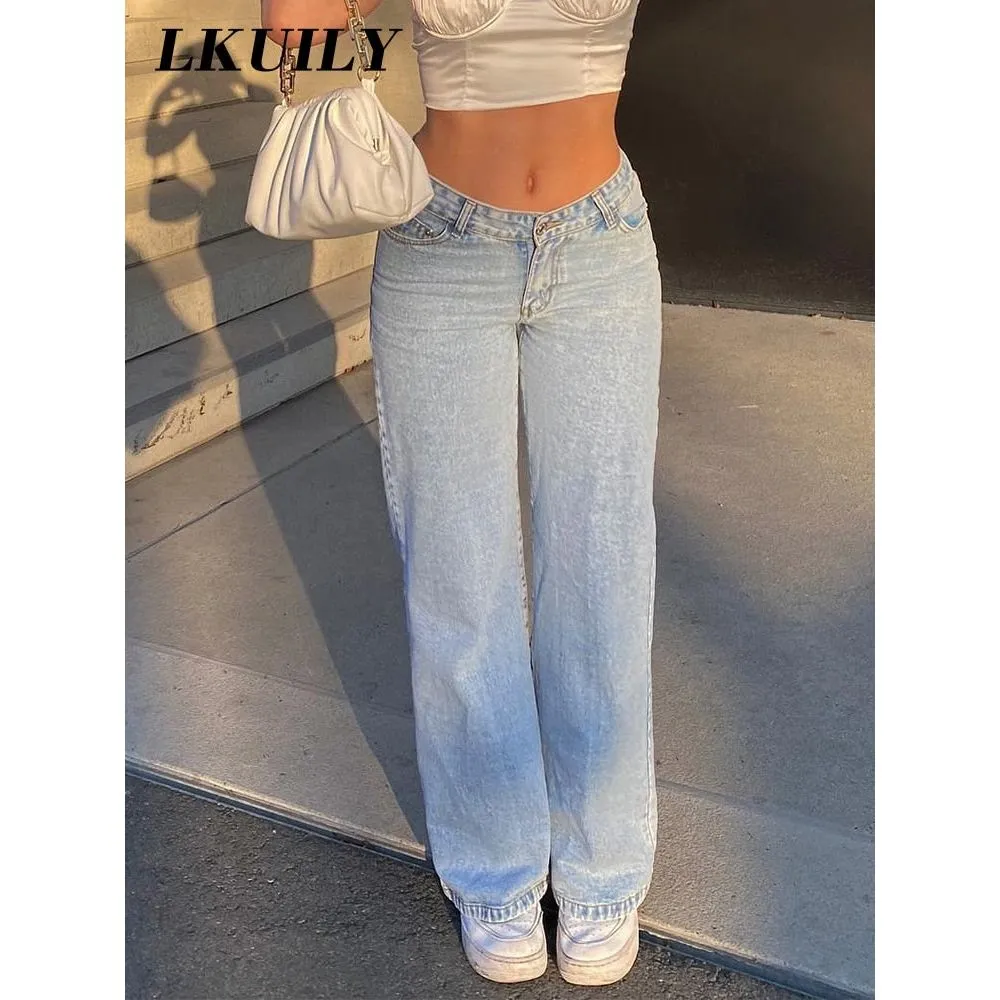 Women's Low Waist Jeans Loose Straight Leg