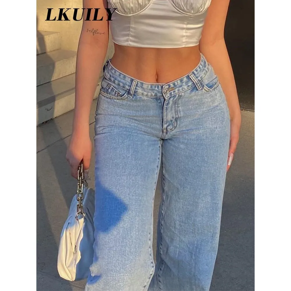 Women's Low Waist Jeans Loose Straight Leg