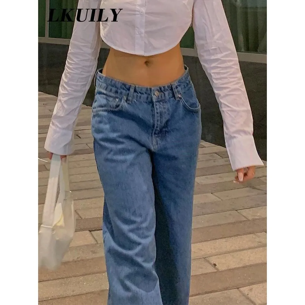 Women's Low Waist Jeans Loose Straight Leg