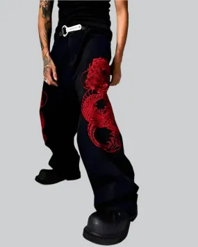 Y2k Dragon Embroidered Pants