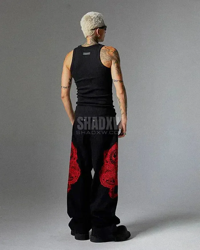 Y2k Dragon Embroidered Pants