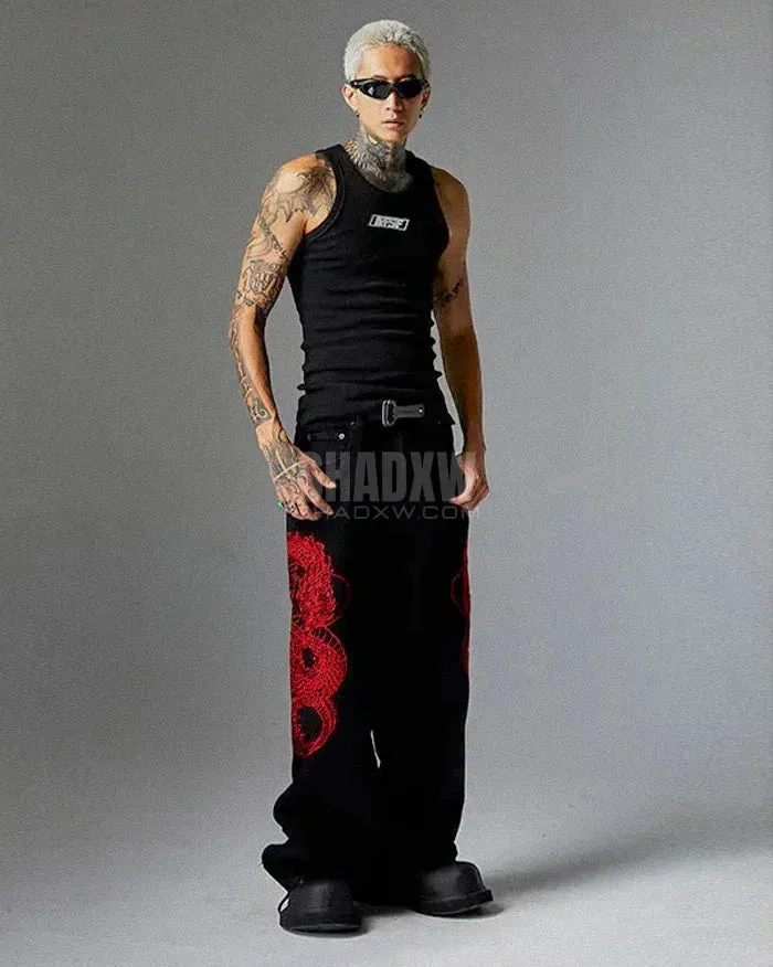 Y2k Dragon Embroidered Pants